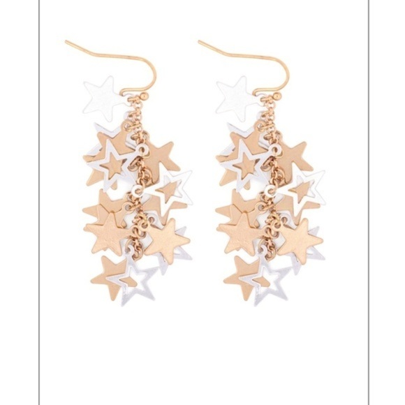 Star Cluster Link Chain Drop Earrings Gold/Silver Matte - Picture 1 of 2